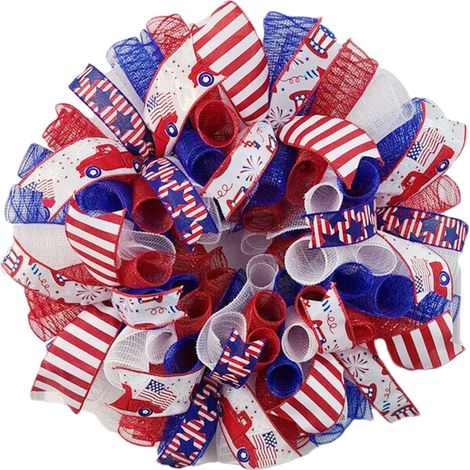 Guirlande Décorative En Feuilles De Rotin Artificiel - Pour Porte Et Voiture - Thème Patriotique États-Unis - Diamètre 40 Cm - 1 Pièce (1/5)