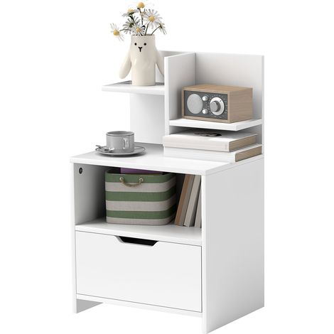 Table de chevet d'appoint tiroir niche 45 x 35 x 73 cm rangement pratique minimaliste en panneau de particules blanc 210001559 (1/5)