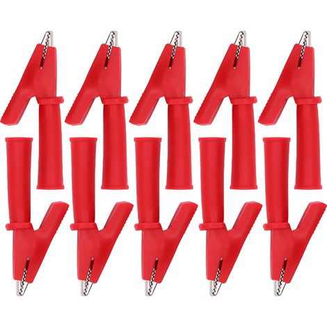 Lot de 10 pinces crocodile en laiton, PVC isolé, sécurité, pour prise banane 4mm rouge, test multimètre (1/5)