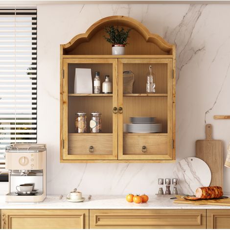 Armario de cocina mural retro con puertas de cristal, 60 x 22 x 76,5 cm, natural DESVIAE (1/5)