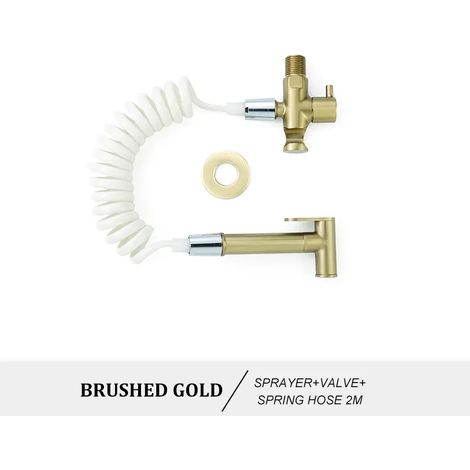 (Or brossé type B) Ensemble de douchette WC bidet portable en laiton, fixation murale, finition or rose, robinet bidet, pommeau de douche de salle de bain autonettoyant (1/4)