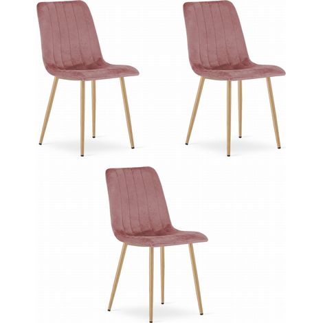 Fauteuil Lava - velours rose / pieds couleur bois x 3 (1/5)