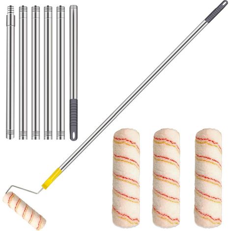SIENTICE Kit de rouleau à peinture – Ensemble de rouleaux et brosses avec manche en acier inoxydable – Outil de peinture multifonction à long manche pour murs et plafonds (1/5)