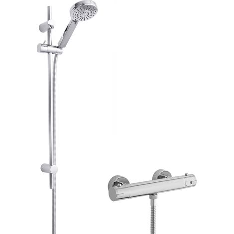 Hudson Reed Minimalist Thermostatic Bar Shower Valve with Water Saving Slider Rail Kit - Chrome (1/2)