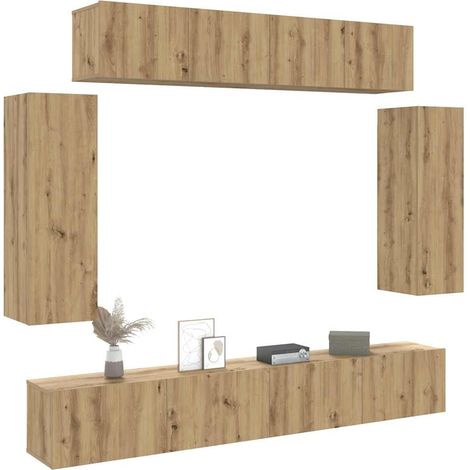 6-tlg. TV-Schrank-Set Wandmontage Artisan-Eiche Holzwerkstoff