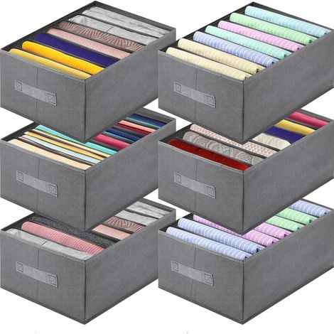 6 Pcs Organisateur Armoire Vetement, Pliable Boite de Rangement Vetement Dressing, Organisateur Dressing avec Poignée, Rangement Sous Vetement, Rangement Pantalon Jean (7 Compartiments) (1/5)