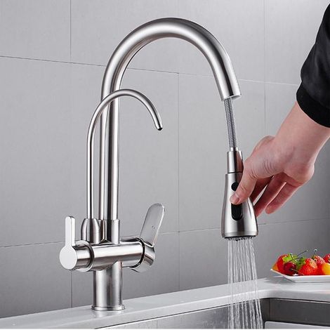 Mitigeur de cuisine,Mélangeur d'évier coulissant en laiton pour eau chaude et froide avec robinet d'eau potable (1/4)