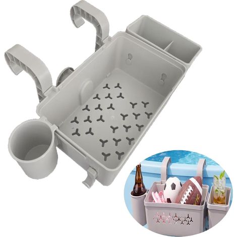 Lot de paniers de rangement de piscine avec gobelet, panier latéral suspendu avec porte-gobelet, panier en plastique, accessoire de piscine multifonction pour serviette, boissons, lunettes (1/5)