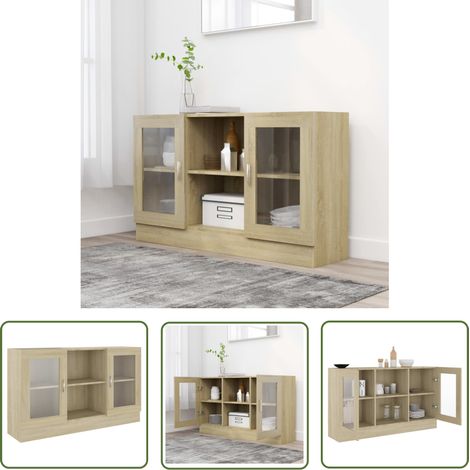 The Living Store Armoire à vitrine Chêne sonoma 120x30,5x70 cm Bois d'ingénierie - Buffet - Meuble De Rangement - Armoire Vitrée - Commode - Mobilier Salon (1/5)