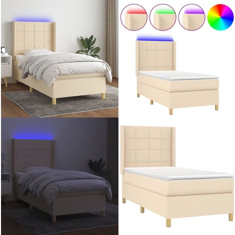 Sommier à lattes de lit matelas et LED Crème 90x190 cm Tissu - Lit Plateforme - Lit Avec Led - Lit Design - Lit Créme - Sommier Tapissier - Home & Living (1/5)
