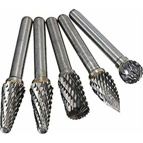 Diamantfräser, 5-teiliges Set mit 6-mm-Schaftkopf-Doppelverzahnungs-Rotationsfräsern aus Wolframkarbid für Holzbearbeitung, Gravur, Druckluftschleifen und Schnitzarbeiten