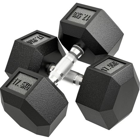 Hexagonale Hanteln 35 kg aus Metall mit rutschfestem Griff, Schwarz/Silber, MODENUIT (1/4)