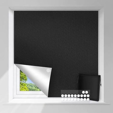 Rideau occultant temporaire 150 x 240 cm, tissu 100 % opaque, découpable et portable, fixation pratique pour chambre de bébé, caravane et voyage, noir (1/5)