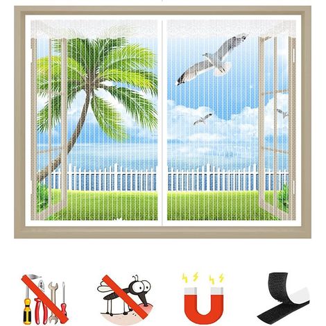 Moustiquaire magnétique pour fenêtre – Maille respirante en polyester – Installation sans outils – Dimensions 90x120cm – Fermeture automatique - Blanc-90x120cm (1/5)