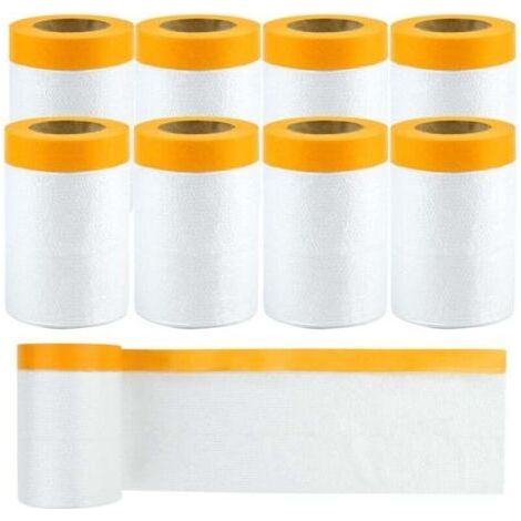 Masking Film with Tape, 8 Rolls 55cm x 20m Masking Film, Transparent Paint Protection Tarpaulin, Masker with Masking Tape for Masking and Covering During Painting Work (1/4)