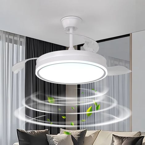 Ventilateur de Plafond Rétractable 48/86 cm avec Éclairage LED Dimmable 3000K-6500K, Télécommande, 6 Vitesses, Rotation Réversible