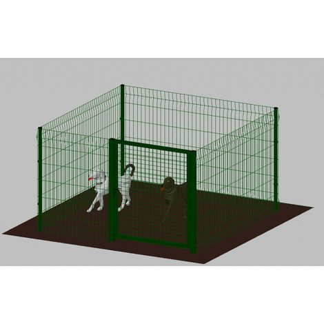 .Recinto-Box Modulare per Cani in Ferro Zincato e Verniciato Verde-con Pali a Interrare - cm 200x200x142h (1/3)