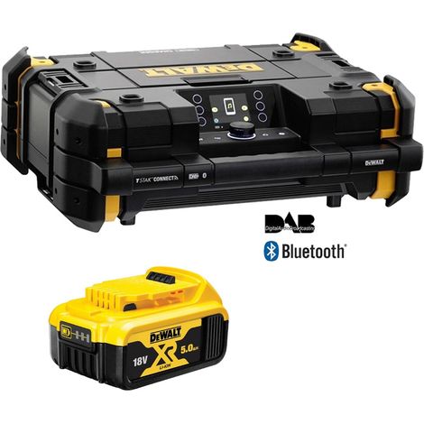 Dewalt 18v Tstak DAB Digital Site Radio Bluetooth Charger USB + 5.0AH Battery (1/5)