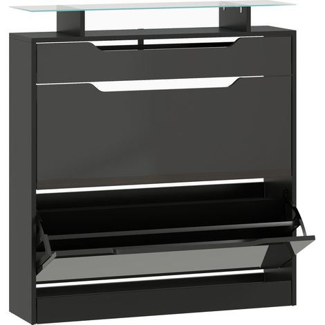 Zapatero recibidor 89 x 23 x 96 cm ahorra espacio seguridad antivuelco contemporáneo y elegante de MDF negro 210002627 (1/5)