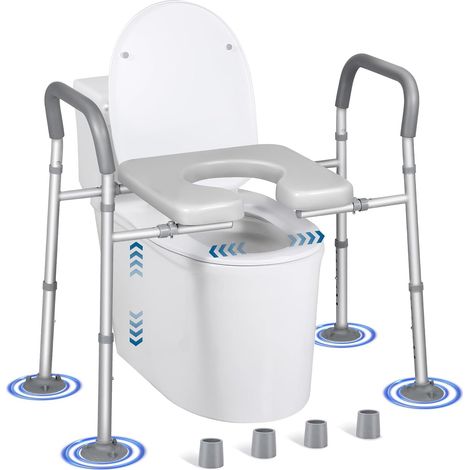 Siège de toilette surélevé de 227 kg avec poignées - Largeur et hauteur réglables - Rehausseurs de siège de toilette surélevé pour personnes âgées - Réhausseur de toilettes multi-usage (1/5)