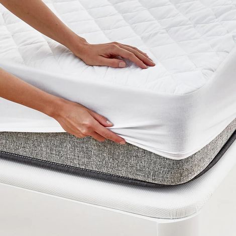 Protector para colchón 105x190/200 cm, Impermeable Y Transpirable, Tacto Suave, Tejido Algodón Natural, Antiácaros Y Antibacterias, Blanco