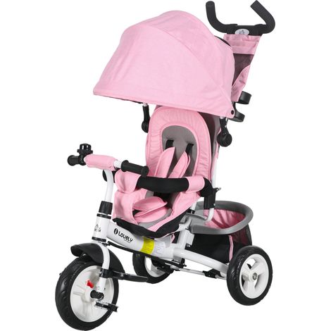 ceinture de sécurité à 5 points, auvent, Vélo Trike Push Bike 4 en 1, enfant, frein, poignée, 1 5 ans, repose-pieds, rose, avec, rangement (1/5)