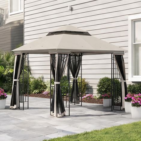 Gazebo carré en métal avec double toit et parois latérales 2,99 (1/5)