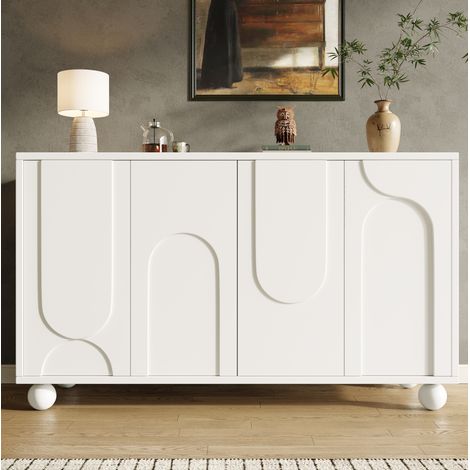 Weißes Sideboard 120 x 35 x 71 cm mit verstellbaren Einlegeböden und Kippschutz (1/5)