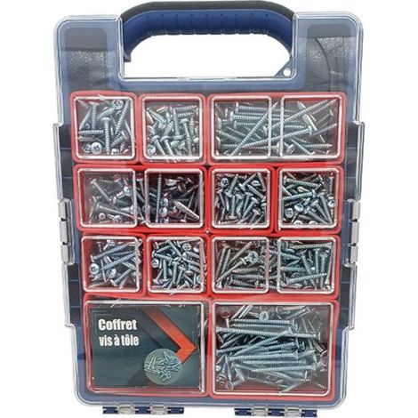 Coffret 1000 Vis à Tôle Tête Cylindrique et Fraisée - Zingué blanc - D-Work
