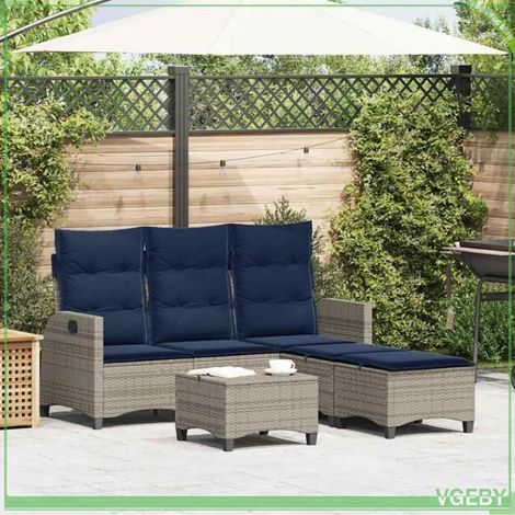 Salon de jardin en L - FAF7291712446108 - Résine tressée gris - Coussins bleu marine déhoussables - Cadre acier poudré (1/5)