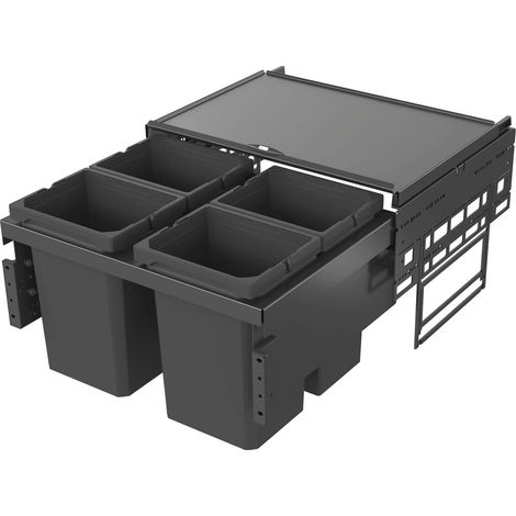 Poubelle à 4 compartiments, à extension complète, avec amortissement et auto-alimentation intégrée, 4 x 10 l, plastique gris lave (1/2)