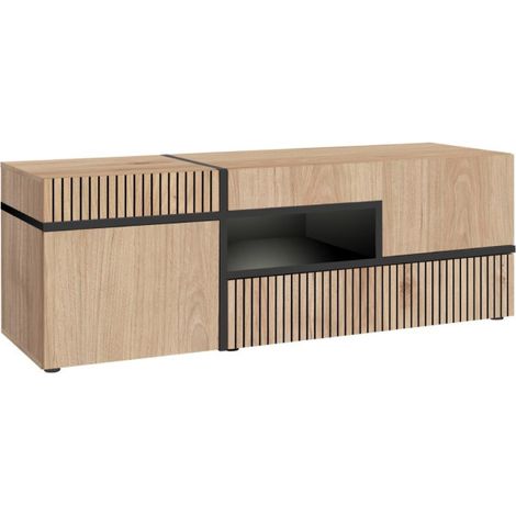 Meuble TV Design LED "Cross" 150cm Naturel (1/4)