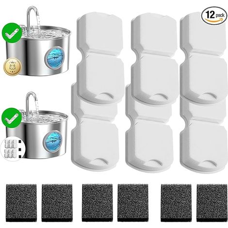 Filtre Fontaine Eau Chat: 12 Filtres Fontaine à Eau pour Chat (6 Filters à Charbon + 6 Filters en Mousse) - Filtrage Multi-Couches - Convient pour Distributeur Chats INOX (1/5)