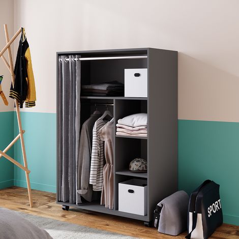 Kleiderschrank Doros, Grau, 100 x 146.6 cm mit Rollen, Vicco