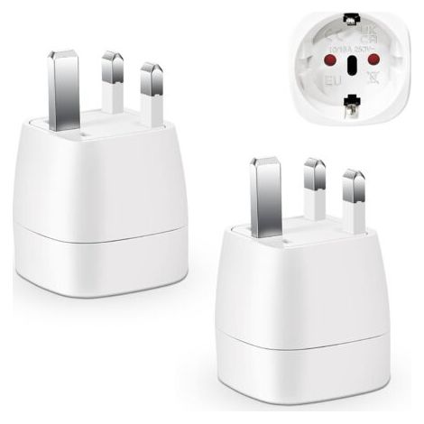 Pair 2 Pièces Adaptateur Prise Anglaise, Adaptateur de Voyage France vers UK, Adaptateur de Prise pour Irlande, Angleterre, Ecosse, Dubaï, Malte, Adaptateur Type G (Blanc) (1/4)