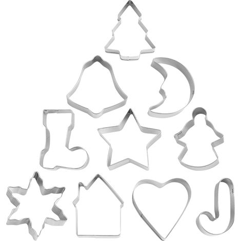 10 emporte-pièce, acier inoxydable, formes variées, thème Noël, pour biscuits, gâteaux, chocolat (1/5)