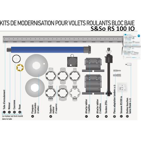 Somfy – Kit pour motorisation de volet roulant bloc baie – Moteur S&SO RS 100 IO – Axe recoupable 1000 à 1500mm – Commande murale Smoove RS100 IO (1/2)