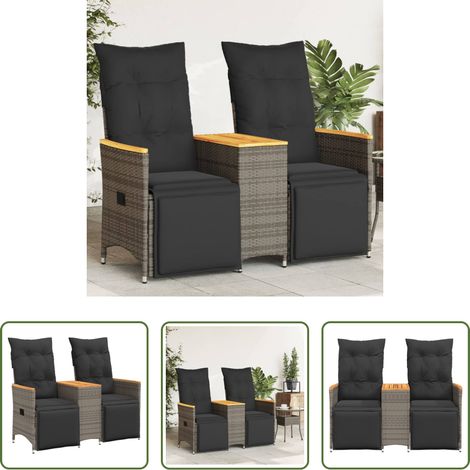 Gartensessel -  Gartensofa 2-Sitzer Verstellbar mit Tisch Grau Poly Rattan (1/5)