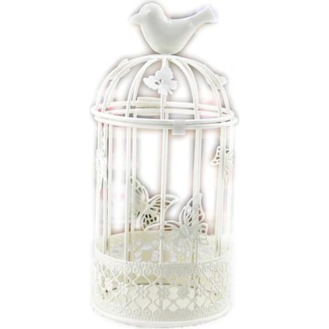 Bougeoir en fer forgé blanc en forme de cage à oiseaux, petite lampe décorative à vent, idéale pour la cheminée, le salon ou la table de salle à manger (1/5)