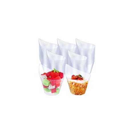 50 Pièces Coupes À Dessert en Plastique, 200ml Coupes À Dessert Rondes Courbes Coupe Apéritif Parfait Clair Bol de Service Réutilisable pour Dessert Pudding Mousse Party (11,4 x 6,3cm)