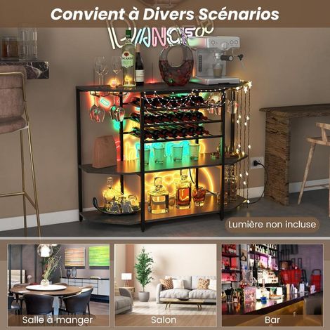 3 étagères, 21 bouteilles et 8 verres - meuble bar à vin industriel avec prises et ports USB, rangement cuisine (1/5)
