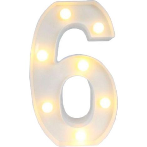 TrAdE Shop Traesio - Numero 6 Luminoso Con Luci Led A Batteria Decorazioni Per La Casa Dim. 22 Cm - (1/2)