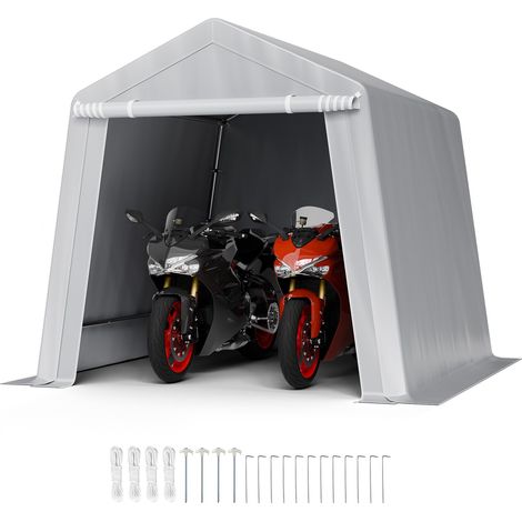 Abri de Jardin, 245x245 cm, Tente de Rangement, avec Porte à Fermeture Éclair Enroulable, Abri de Stockage Portable Structure Robuste, Garage Extérieur pour Motos, Vélos, Outils de Jardin, Gris (1/5)