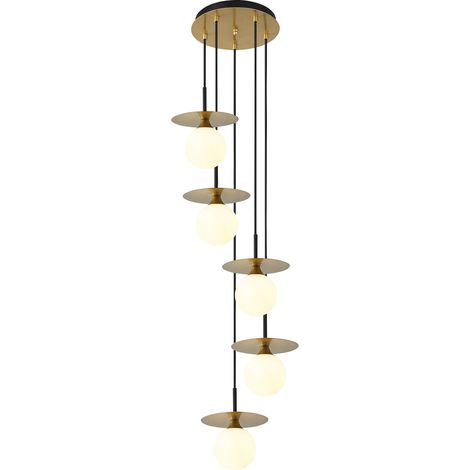 Suspension, Suspension ronde cinq lampes Cascade Or en Metal, Aluminor (1/3)
