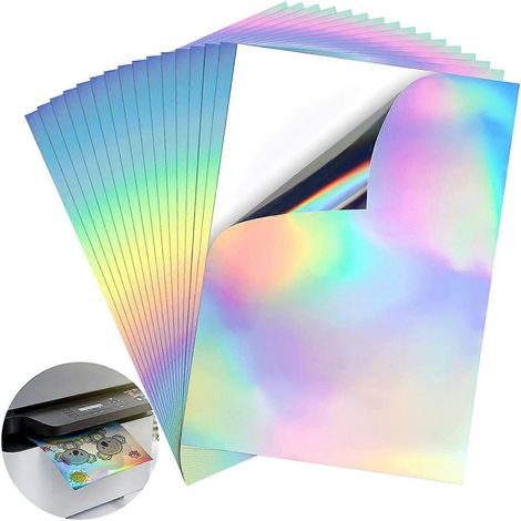 20 feuilles de papier autocollant holographique imprimable A4, séchage rapide, imperméable, PET arc-en-ciel pour imprimante jet d'encre (1/4)