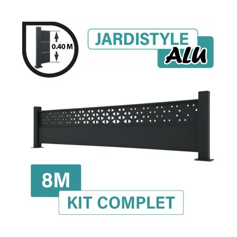 Kit Clôture Aluminium Gris Anthracite 8M - Design Ibiza - Sur Platines - 0,40 mètres