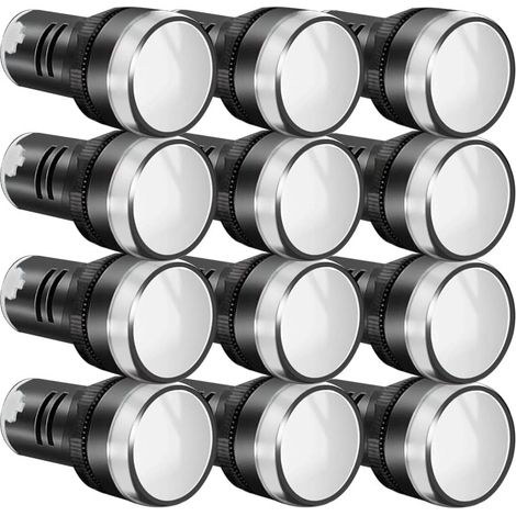 Packung mit 12 LED-Betriebsanzeigen, 22 mm, 220–380 V AC/20 mA, LED-Treiberanzeige, LED-Blinklicht, weiß