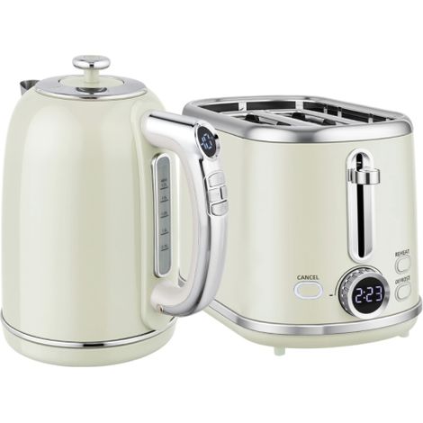 Retro Grey Kettle and Toaster Set with Polished Finish-Adjustable Temperature 40-100°C for Perfect Toast and Boiling.