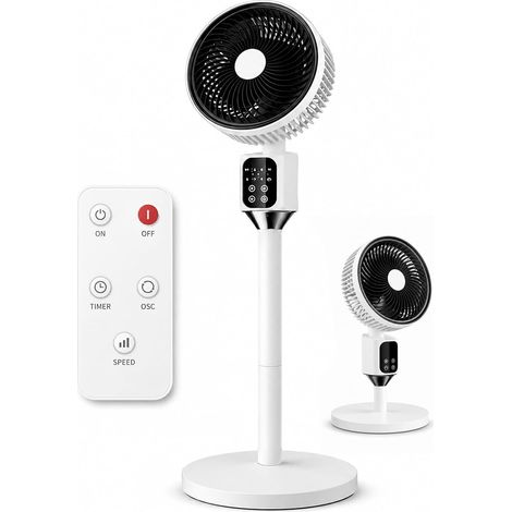 Ventilateur sur Pied Silencieux avec Télécommande,3 Vitesses,Oscillation,Minuterie 7,5 h,Mode Nuit, Hauteur Réglable,Ventilateur 2-en-1 de Table et sur Pied pour Chambre,Salon et Bureau,Blanc-1Pcs (1/5)