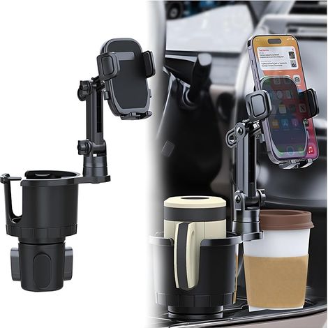 Porte-Téléphone Rotatif 2 en 1 pour Voiture, Support De Gobelet 2 en 1 Support De Téléphone Portable Étendu, Extension Porte-Gobelet Voiture avec Support Téléphone Portable Pivotant 360 Degré